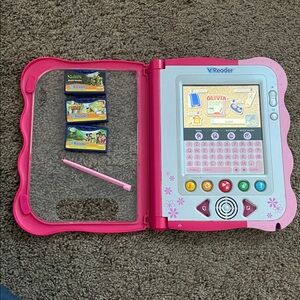 Pink VTech V.Reader with 4 cartridges & stylus